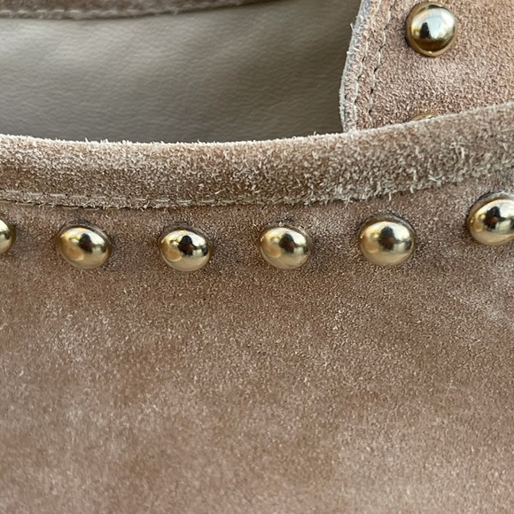 Stuart Weitzman - Beige Suede Lace-Up High Top Espadrilles W/ Gold Studs Sz 7M - Picture 14 of 16